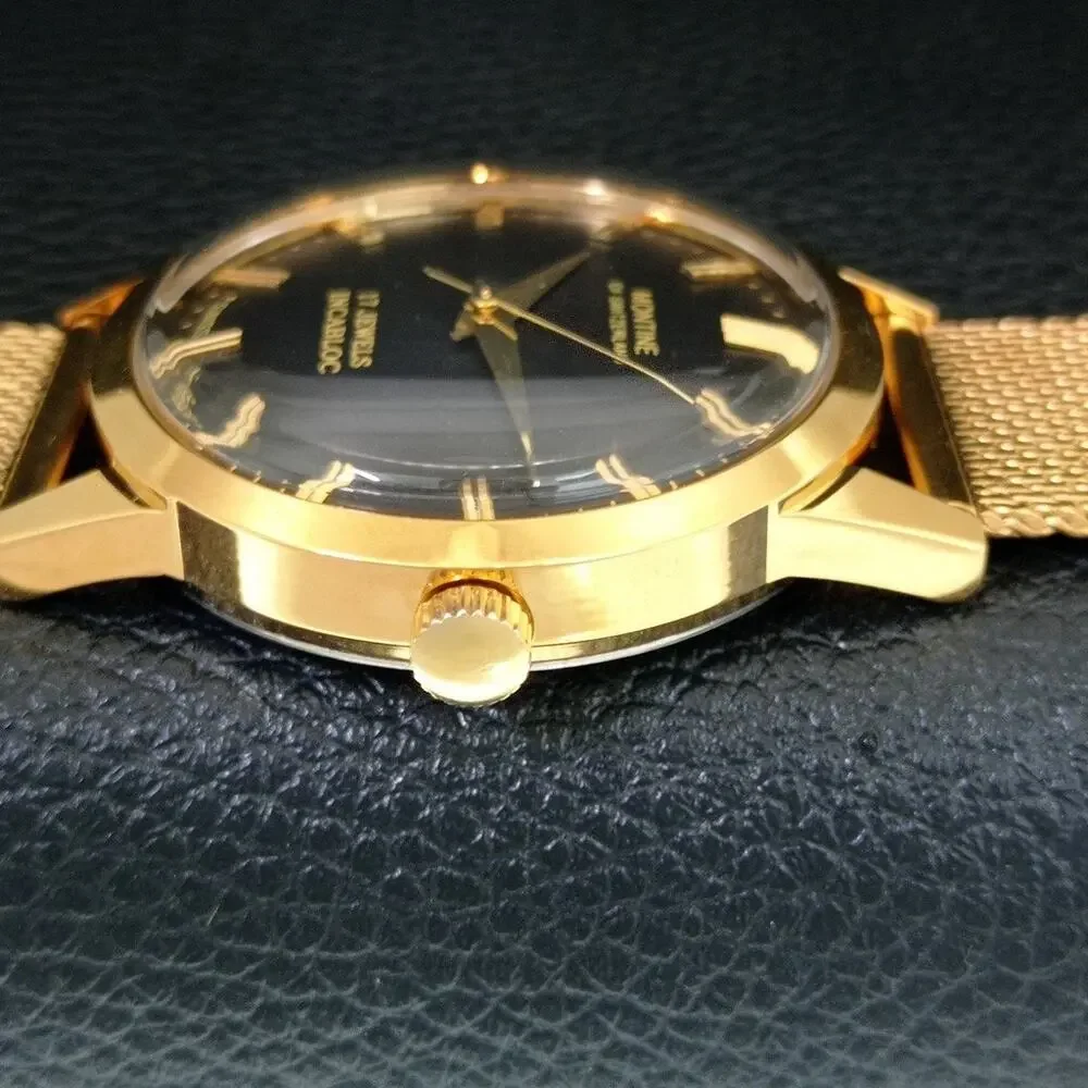 Vintage 1976 Montine Of Switzerland Manual Mens Gold Watch W/Steel Strap